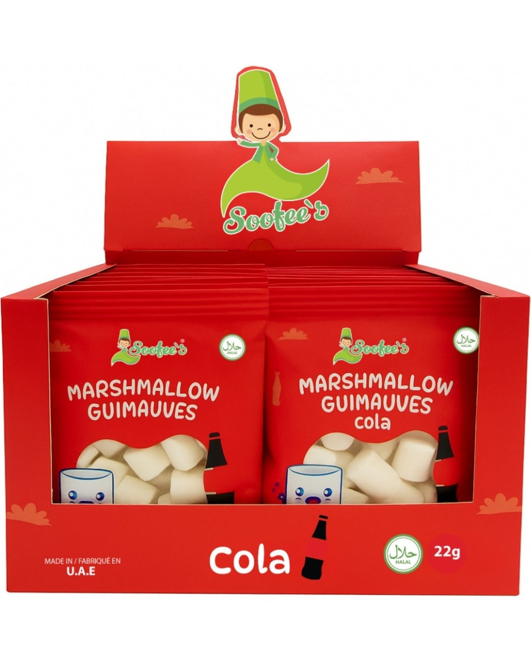 Soofee’s Cola Flavoured Marshmallows – 12 × 22g Box | Halal Soft Chewy Candy Treat