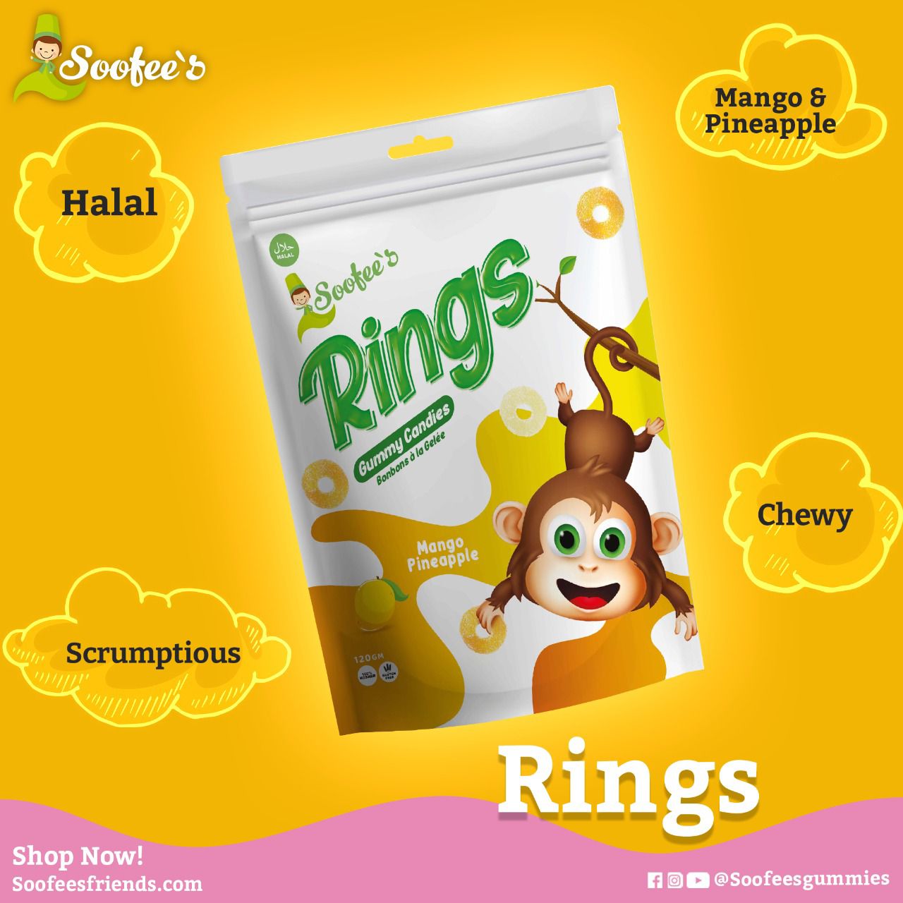 SOOFEE'S MANGO PINEAPPLE RINGS 120GMS post
